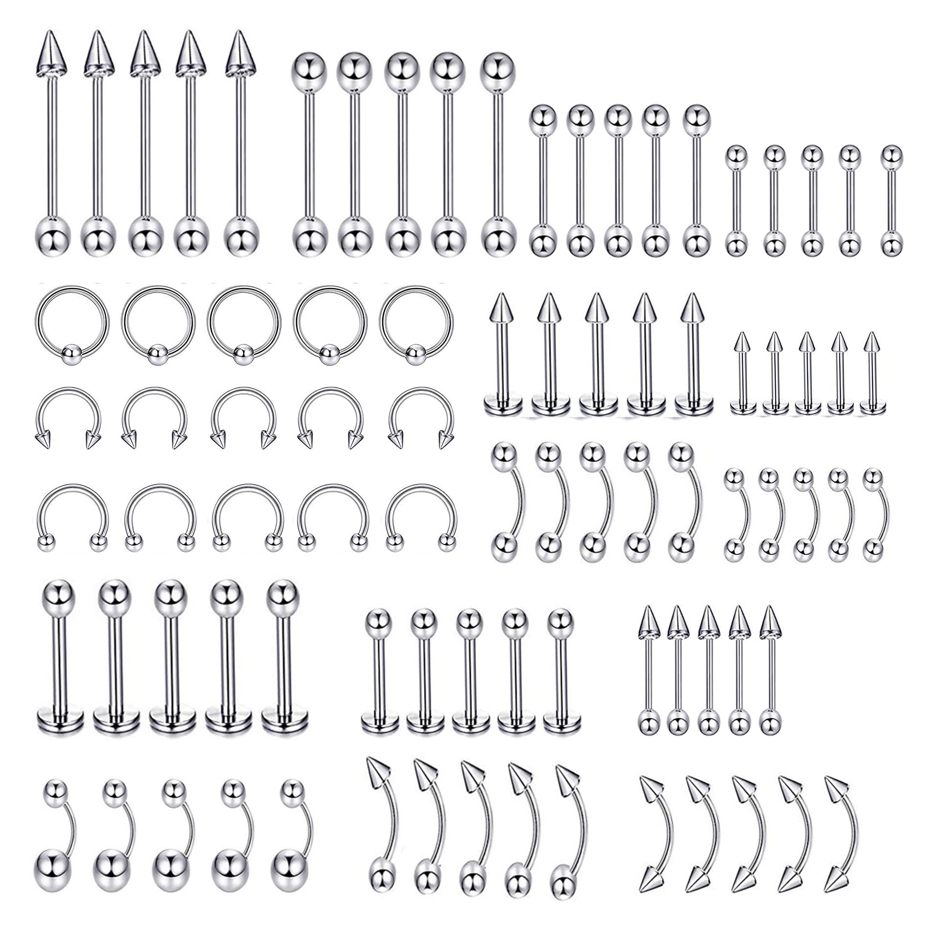 HASTHIP 85 pcs Stylish Piercing Stainless Steel Body Jewelry Set for Women and Men For Lip,Tongue,Eyebrow,Nipple,Belly Button,Nose & Piercing Art HASTHIP 85 pcs Stylish Piercing Stainless Steel Body Jewelry Set for Women and Men For Lip,Tongue,Eyebrow,Nipple,Belly Button,Nose & Piercing Art
